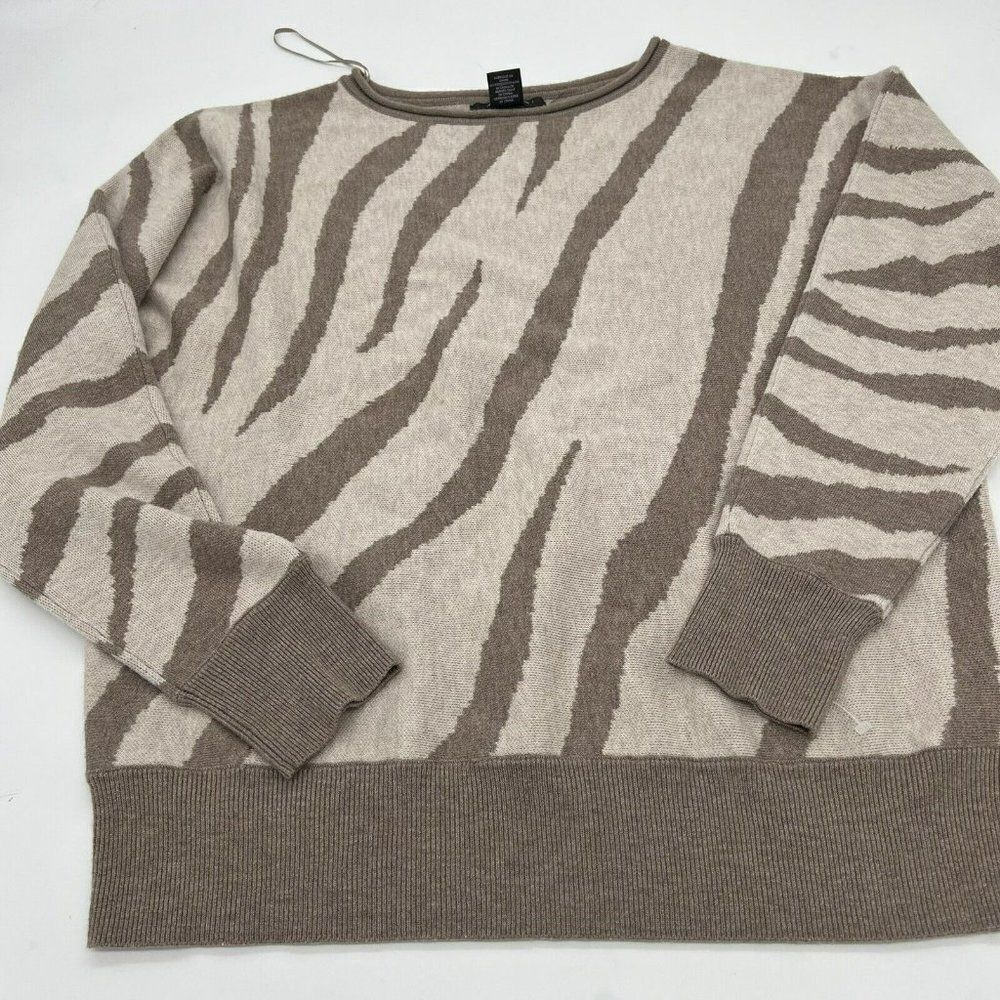 Tahari Womens XL Brown Zebra Striped Sweater Roll Hem Wool Blend Animal Print